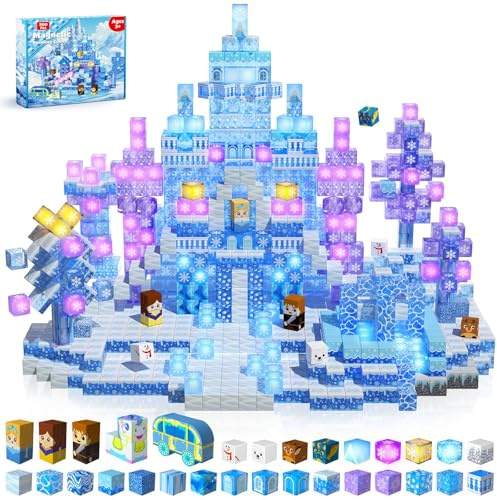 GraceDuck Bloques Magneticos Construccion Niños 200 Piezas - Construye Castillos de Nieve y Hielo, Sumérgete en un Mágico Mundo Invernal, Juguete Educativo Niños 4 a 12 Años