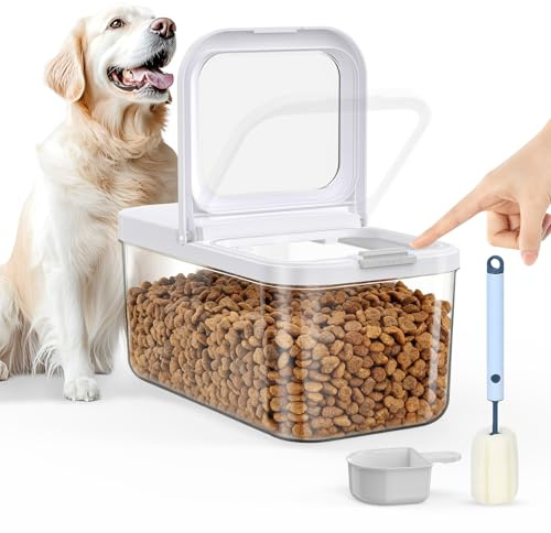 LEAWALK 6 Lbs Airtight Dog Cat Food Storage Container and Dog Treat Containers BPA-Free, PET Clear Stackable Pet Storage Bin, 1-Cup Scoop, 1-Sponge cleaning brush, Pop Top, With handle, Easy Mobility