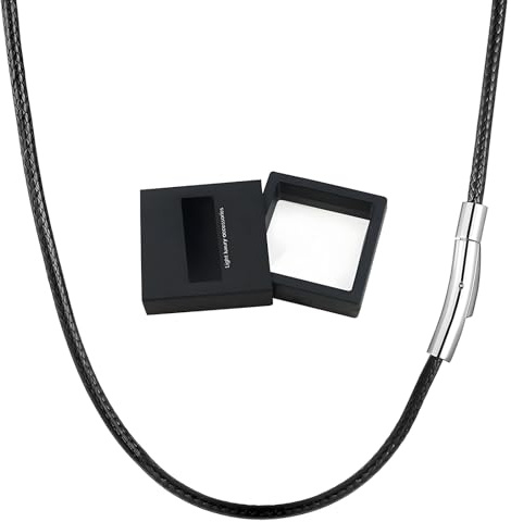 RhiVrillion Chaine Collier Cuir Noir Acier Inoxydable 316L 3mm - Cordon pour Pendentif - Collier Homme et Femme - Longueur 50 cm
