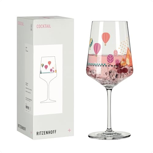 RITZENHOFF 8096017 Cocktail Glas 500 ml, Serie Entdecker – mit farbenfrohen Heißluftballons – Made in Germany
