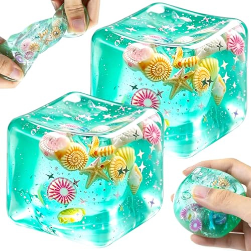 Squishy Cube, 2 Stück Cube Squishy Stressball für Erwachsene | Squishies Ozean Muscheln Quetschball Fidget Toys Anti Stress Spielzeug für ADHD, Squishy Ball Stressabbau im Büro