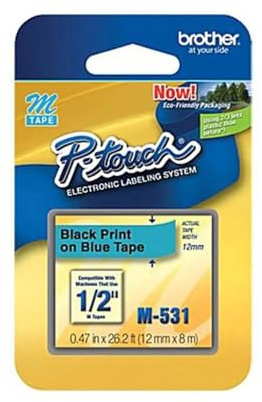 Brother M-K531, nicht laminiert Schriftband 12mm blau/schwarz P-touch 55/65/75/85/110/BB4