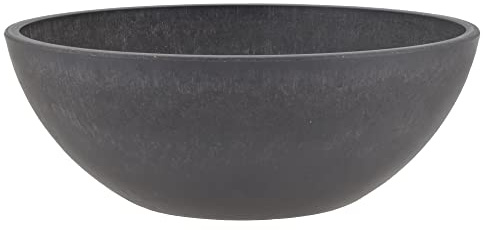 PSW Pot Collection M30DC 12-inch Plastic/Stone/Wood Composite Low Bowl Planter – No Drainage Hole (Drillable), Shallow Indoor/Outer Pot for Succulents, Bonsai, Fairy Gardens, Herbs, Dark Charcoal