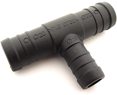 2x Hose Tube Pipe 3-way T-Piece 16mm to 2x 20mm Tube Pipe Connector Joiner Air Fuel Water - FREE FIRST CLASS UK POSTAGE!