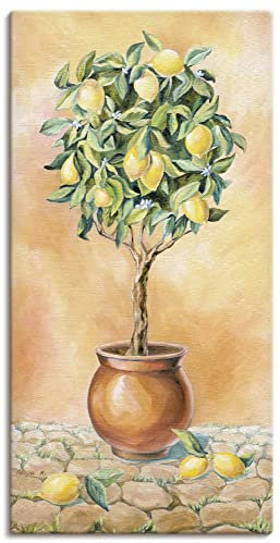 ARTLAND Wanddeko Leinwand Bilder Wandbild 75x150 cm Botanik Pflanzen Topfpflanze Malerei Creme T5HE Zitronenbaum I