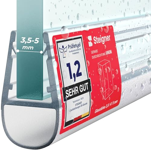 STEIGNER Joint porte de douche UK06 170 cm (1 pc.) transparent - Joint vertical pour douche à accès d'angle ou pentagonale avec porte 3,5-5 mm - Ajustement parfait, Finition esthétique, Design discret