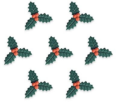 Edible Christmas Cake Toppers, 5 Fondant Holly Pieces 2.3cm, Handmade
