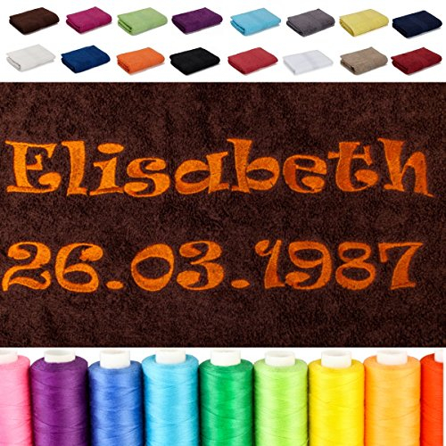 AR Line Besticken Sie Handtuch mit Namen + Datum oder mit Wunschtext Bestickt, Farbe: Anthrazit-Grau, Größe: Handtuch 50 x 100 cm