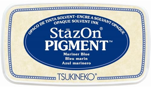 Tsukineko StazOn Pigmenttinte Stempelkissen - Blau, Mariner Blue - Groß - Deckend, Lufttrocknend, Wasserfest - Embossing
