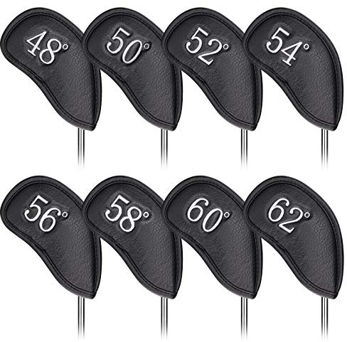 Craftsman Golf 8pcs 48° 50° 52° 54° 56° 58° 60° 62° Leather Black Golf Club Wedge Covers Protective Headcover (1 Set 8pcs (48°- 62°))