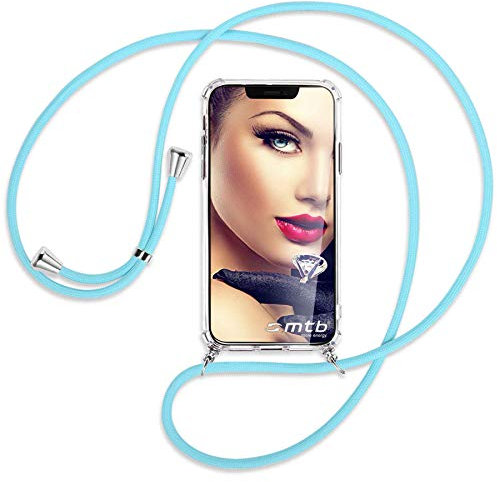 mtb more energy® Handykette kompatibel mit Sony Xperia X Compact (4.6'') - Himmelblau - Smartphone Hülle zum Umhängen - Anti Shock Full TPU Case