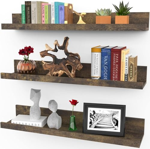61 cm Schweberegale für die Wand – 3er-Set in Walnussbraun – Moderner rustikaler Stil – Wanddisplay – Bilderleisten – von Icona Bay