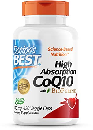 Doctor's Best, High Absorption CoQ10 with BioPerine, 100 mg, 120 Vegan Capsules, Vegetable, Coenzyme Q10, Laboratory-Tested, Gluten-Free, Non-GMO