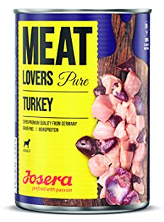 Josera Meat Lovers Pure Turkey | Nassfutter für Hunde | hoher Fleischanteil | getreidefrei | leckere Pute, saftige Brühe und Mineralstoffe | Alleinfuttermittel | 6 x 400 g