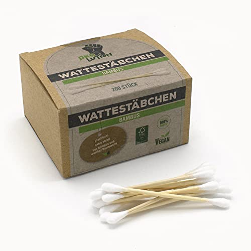 Ökolution BAMBUS-WATTESTÄBCHEN, 1 Packung 200 Stück, umweltfreundlicher Ohrenreinigung, kein Kunststoff und somit 100% kompostierbar, Bambus, Nachhaltig