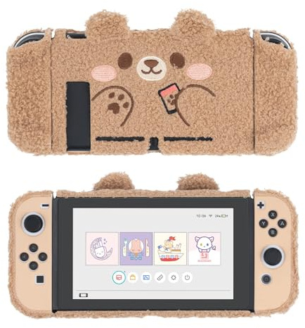 GeekShare Niedliche Plüsch-Schutzhülle, kompatibel mit Nintendo Switch und Joy Con – stoßdämpfend und Kratzfest – Plüschbär, für Spielekonsolen, Hülle