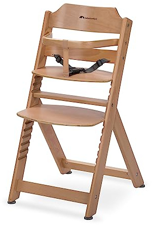 Bebeconfort Timba Seggiolone Evolutivo in Legno, 6 mesi-99 anni, 110 kg, Seggiolone Pappa per Bambini con Vassoio, Seduta e Poggiapiedi Regolabili, Compatibile con Sdraietta Timba Baby,Legno Naturale