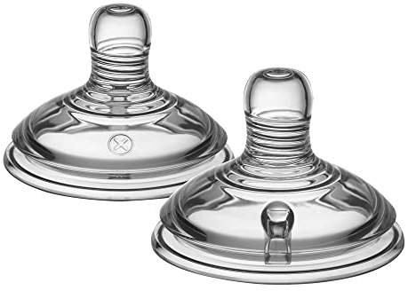 Tommee Tippee-Flaschensauger, Natural Start-Sauger, variabler Durchfluss, 0+ M., brustähnlich, Anti-Kolikventil, weiches Silikon, Zubehör, 2er-Pack