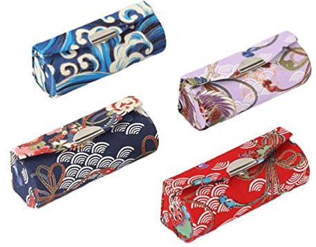 Hanyi 4PCS Ethnic Style Flower Pattern Lipstick Case Holder with Mirror Vintage Lipstick Holder (Ethnic style A), Multi-colored, Size: 8.5 x 3 x 3 cm