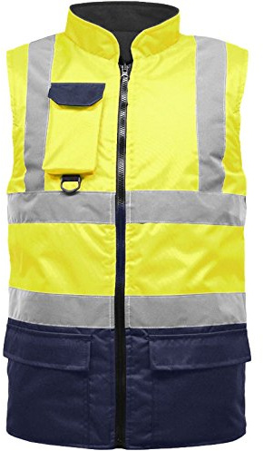 LIZZIE JACOBS Hi Viz Bodywarmer Reversible Fleece Lined High Visibility Gilet Hi Vis Reflective Waterproof Workwear Padded Vest Security Safety Wear Warm Waistcoat