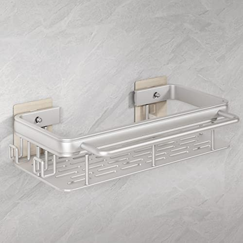 FOXWHALE Spülbecken Organizer,Haken Waschbecken Organizer Wand Hängend Ohne Bohren Selbstklebend Badezimmer Spüle Organizer für Küchenzubehör Schwamm/Bürste/Spülseife (Silber(kein Tablett))