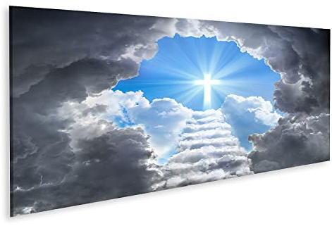 islandburner Bild auf Leinwand Treppe Zum Kreuz Licht Ende Tunnel Jesus Gott 120x 40cm - Wandbild Poster Kunstdruck Bilder