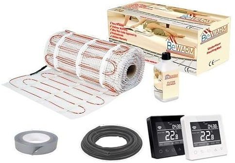 BeWarm Electric Underfloor Heating Kit, 150w / m2 Sticky Mat (1m2, Smart White WiFi Thermostat)