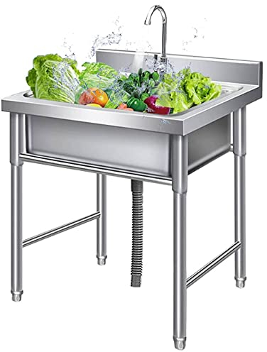 Gewerbliche Küchenspüle, Einzelbeckenspüle aus 304 Edelstahl, freistehende Vorbereitungs- und Allzweckspüle, Handwaschbecken für Restaurant, Wäscherei, Garten, Außenbereich