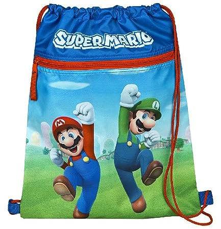 Undercover Borsa sportiva con chiusura di sicurezza, con tasca con cerniera, circa 32 x 41 cm, motivo: Super Mario, blu, blu