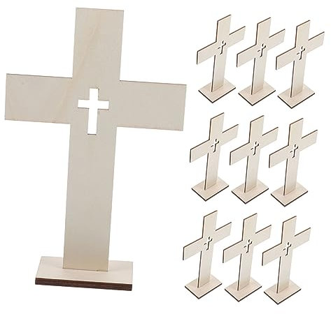 HOMSFOU 10 Stück Kreuz-Ornament Holzkreuze Scheiben Holzkreuz Figur Stehend Tischkreuz Holz Stehend Kruzifix Kreuz Figur Statue Altar Tischdekoration Weinflasche Siegel