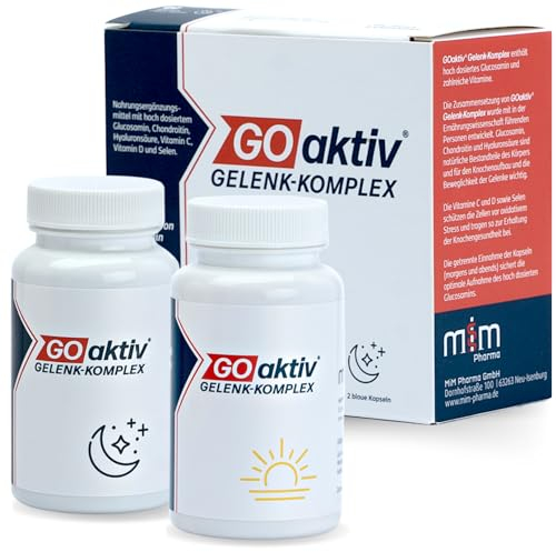 GOaktiv® Gelenk-Komplex - hoch dosierte Hyaluronsäure, Glucosamin & Chondroitin - in Deutschland produziert & laborgeprüft - 2 x 60 Kapseln - Einnahme: morgens & abends