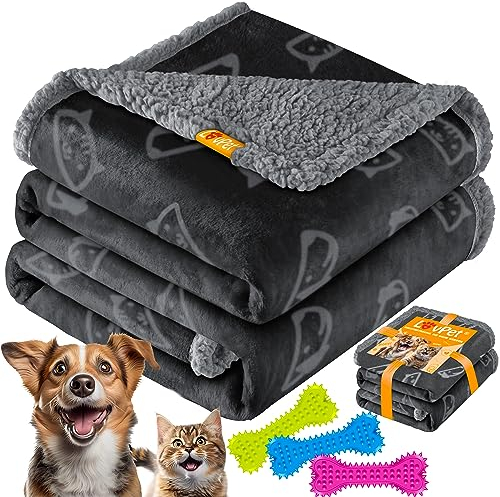 Lovpet® wasserdichte Hundedecke, Fleece Haustier Decke Katzendecke + 3X Kauknochen, für Minihunde und kleine Hunde, Katzen, 101 x 73 cm, M, Handwäsche, beidseitiger Sofabezug-Schutz Schwarz