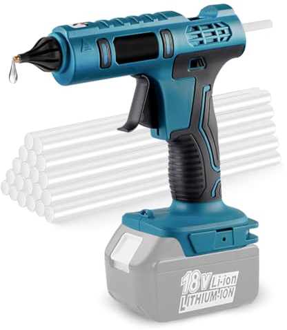 Pistola per colla a caldo senza fili, compatibile con Makita BL1830 BL1840 BL1850 BL1860 18 V, batteria al litio da 100 W con 20 stick di colla, riscaldamento rapido