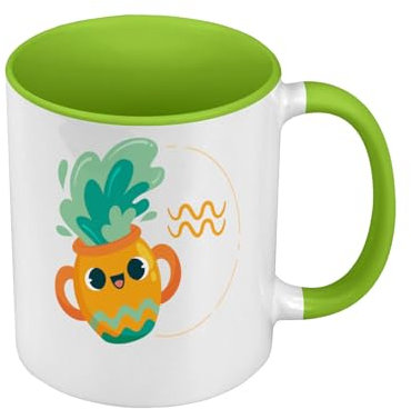 Tazza di colore di qualità premium verde - Acquario segno zodiacale zodiacale disegno simbolo illustrazione - Tazza con manico e interno di colore