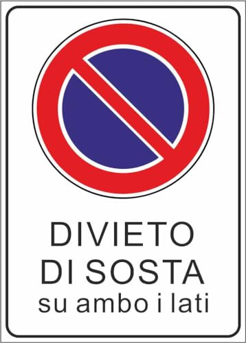 M-ITALY CARTELLO SEGNALETICO - divieto di sosta ambo i lati - Adesivo Extra Resistente, Pannello in Forex, Pannello In Alluminio (20x31, Alluminio)