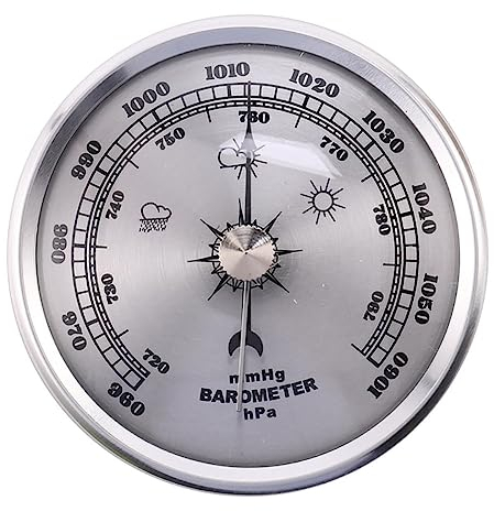 OUSIKA Barometer, Barometer for zu Hause, Angelbarometer, Innen- und Außenthermometer, wandmontiertes Heim-Metallbarometer, 960–1060 hpa Barometer, einfache Kalibrierung, for Innenräume, Lager, Fische