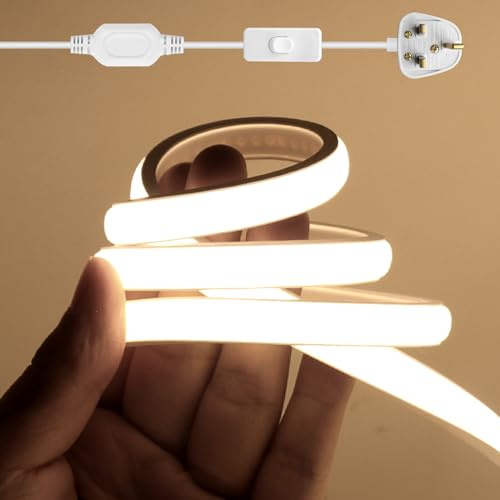 GAOUK 220V COB Neon LED Light Strip with Switching Power Supply, 288 LEDs/m IP65 Waterproof Flexible Super Bright FCOB LED Rope Light, Indoor and Outdoor Lighting Projects [2m, Natural White 4000K]