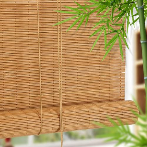 Bambus Raffrollo Sonnenschutz Bambusrollo Verdunkelungsrollo Bambus Jalousine Sichtschutz Rollo,für Fenster und Türen,Natur Holzrollos,Lichtdurchlässig,mit Zubehör,Breite x Höhe (110cm x 180cm)