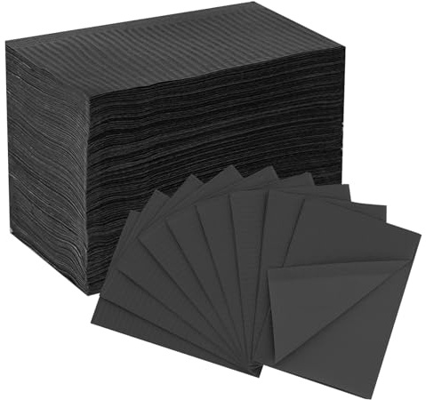 EZ Bavoirs Dentaires Jetables 33cmx45cm - 125pièces Drap de Tatouage Imperméable 3 Plis pour le Salon de Manucure, Fournitures pour Techniciens de l'ongle (Noir)