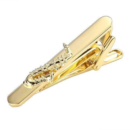 Dsnyu Krawattennadel Edelstahl, Krawattenklammer Gold Saxophon Hemd Anzug Herren Schmuck für Geburtstag Hochzeit