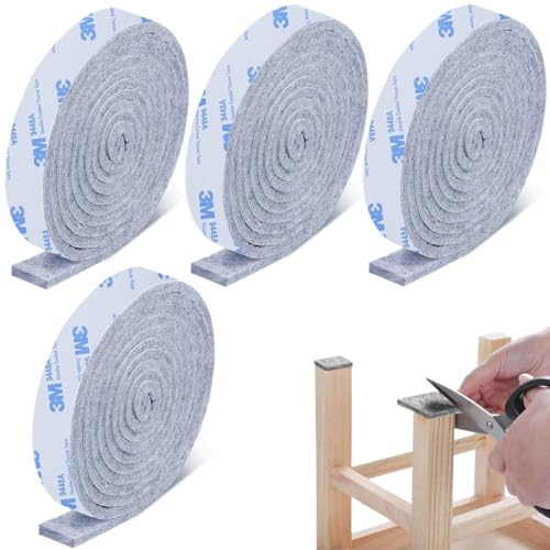 SIOPPKIK Filzgleiter Selbstklebend, 4 Rollen Selbstklebendes Filz für Möbel (100cm * 2cm) Schneiden Sie Jede Form, Stark Klebendes Gleitmatten Band, für Stühle, Bodenschutz, Grau