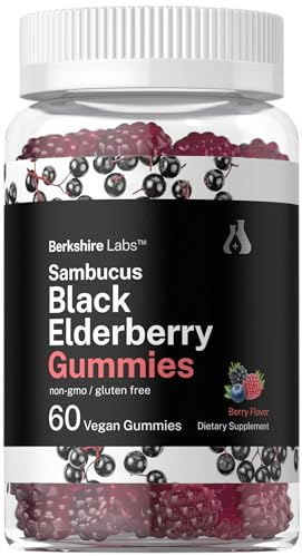 Horbaach Sambucus Black Elderberry Gummies | 60 Count | with Zinc and Vitamin C | Vegan, Non-GMO, Gluten Free Extract for Adults | Berry Flavor | by Berkshire Labs