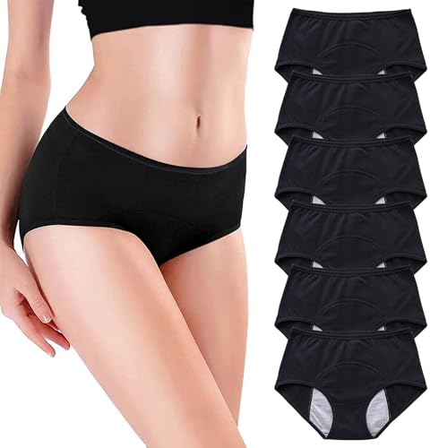 unhg Inkontinenz Schutzhosen Unterwäsche, Periodenunterschwäsche Baumwolle, Auslaufsichere Unterwäsche Damen Inkontinenz, 6Er Pack,Schwarz,4XL