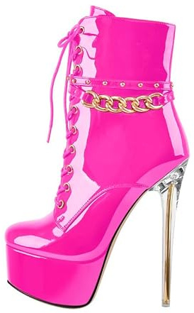 blingqueen Plateau Stiefeletten Damen Stiletto Ankle Boots Punk mit Ketten