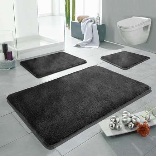 Linden Berg Badematte Anthrazit 50 x 55 cm | Rutschfester Badteppich, Mikrofaser, TPR-Rücken, Oekotex Zertifiziert, Saugfähig