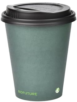 BIOFUTURE Disposable Coffee Cups Compostable Paper Cups with Lids | Eco-Friendly & Biodegradable, Ideal for Hot Drinks, Takeaway or Travel, EN 13432 Certified, 8oz, 50 Count, Green