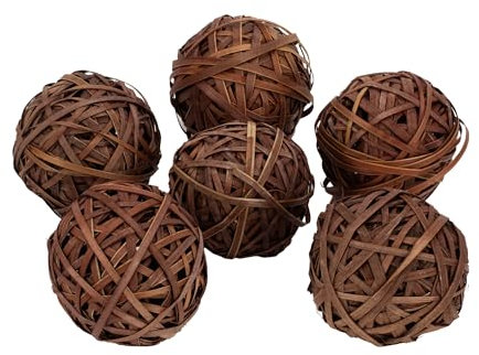 100 North PD Home & Garden Schönes Dekor-Accessoire aus Holz, Deko-Kugel, 6 Stück, dunkelbraunes gewebtes Rattan