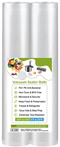 Sacchetti Sottovuoto Alimenti Buste Rotolo - 2 Rotoli 28x2 300cm Sacchetti per Sottovuoto Conservazione Macchina Goffrati Sottovuoto Alimentare Cottura Sous Vide Sottovuoto Sacchi Alimenti