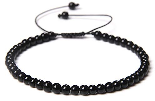 KVOHBED Kristall Armband, Armbänder Mit Perlen Aus Natürlichem Edelsteinkristall, Modisches Meditationsarmband Aus Schwarzem Onyx, Verstellbare Geflochtene Armbänder Für Frauen Und Männer