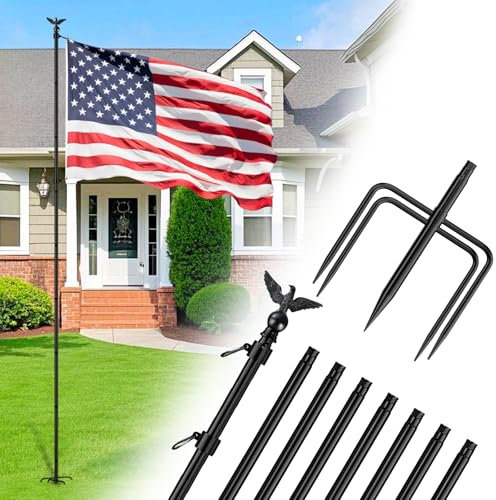 ZMTECH 3 m Fahnenmast-Set im Boden mit 5 Zinken, robuster Fahnenmasthalter mit Metalladleraufsatz für draußen, Haus und Hof, Outdoor, Garten, Dekoration, Wohngewerbe (1 Packung, ohne Flagge)